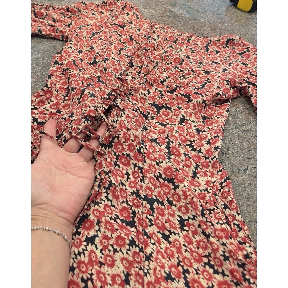 Free People Floral Corset Lace‑Up Mini Dress red/black Button down pockets  S/P - Picture 14 of 15